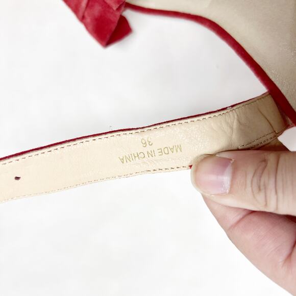 [E8 By Miista] Red Suede Leather Sandie Ruffle Strap Block Heel Sandals Size 5.5 - Picture 10 of 12